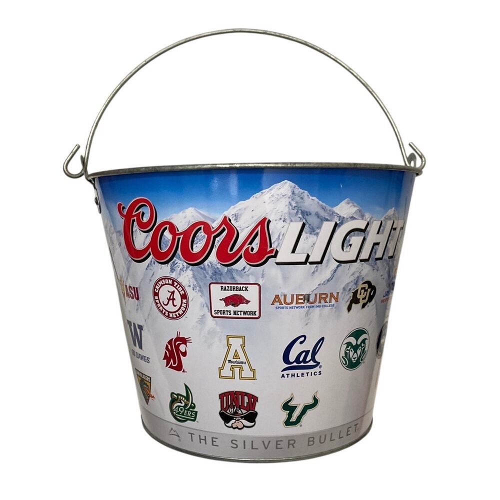 Coors Light Beer Bucket College Football Logos 5 Quart Metal Ice Tailgating
